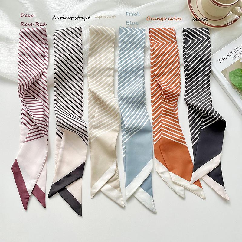 Striped Silk Scarf for Women Fashion Neck Tie Hand Bag Foulard Wrist Kerchief Wraps hairband Butterfly Knot Scarf