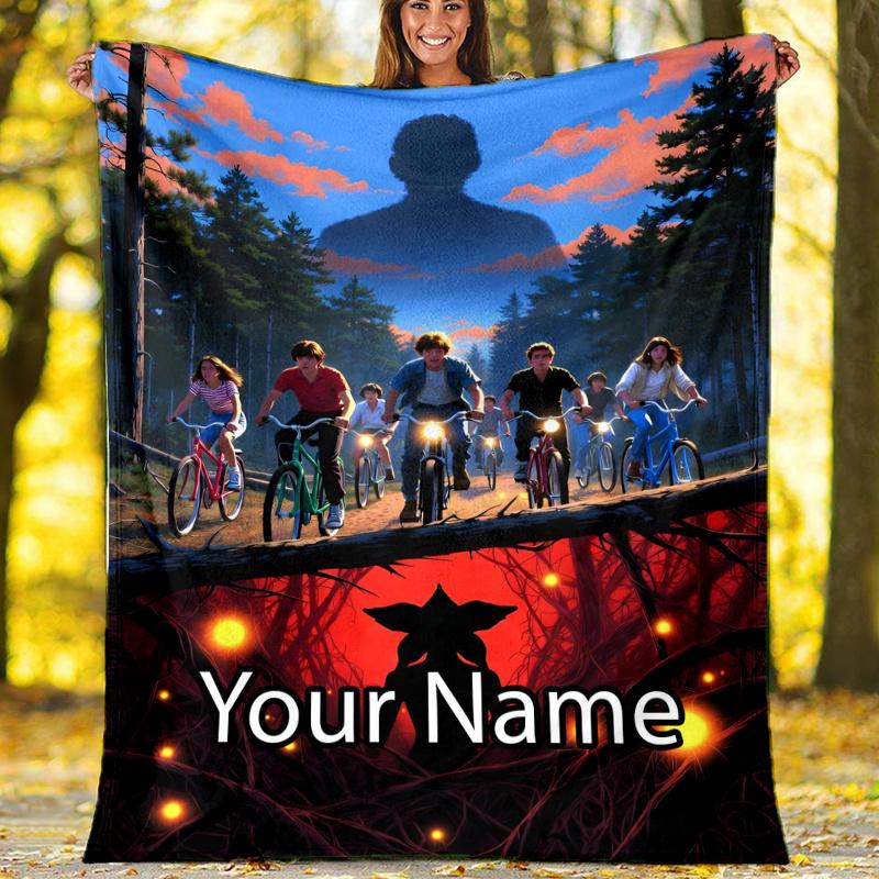 Custom Name Stranger Things Theme Printed Blanket - Perfect for Couch, Bed, Travel & Outdoor Use | Machine Washable, Cozy & Durable.