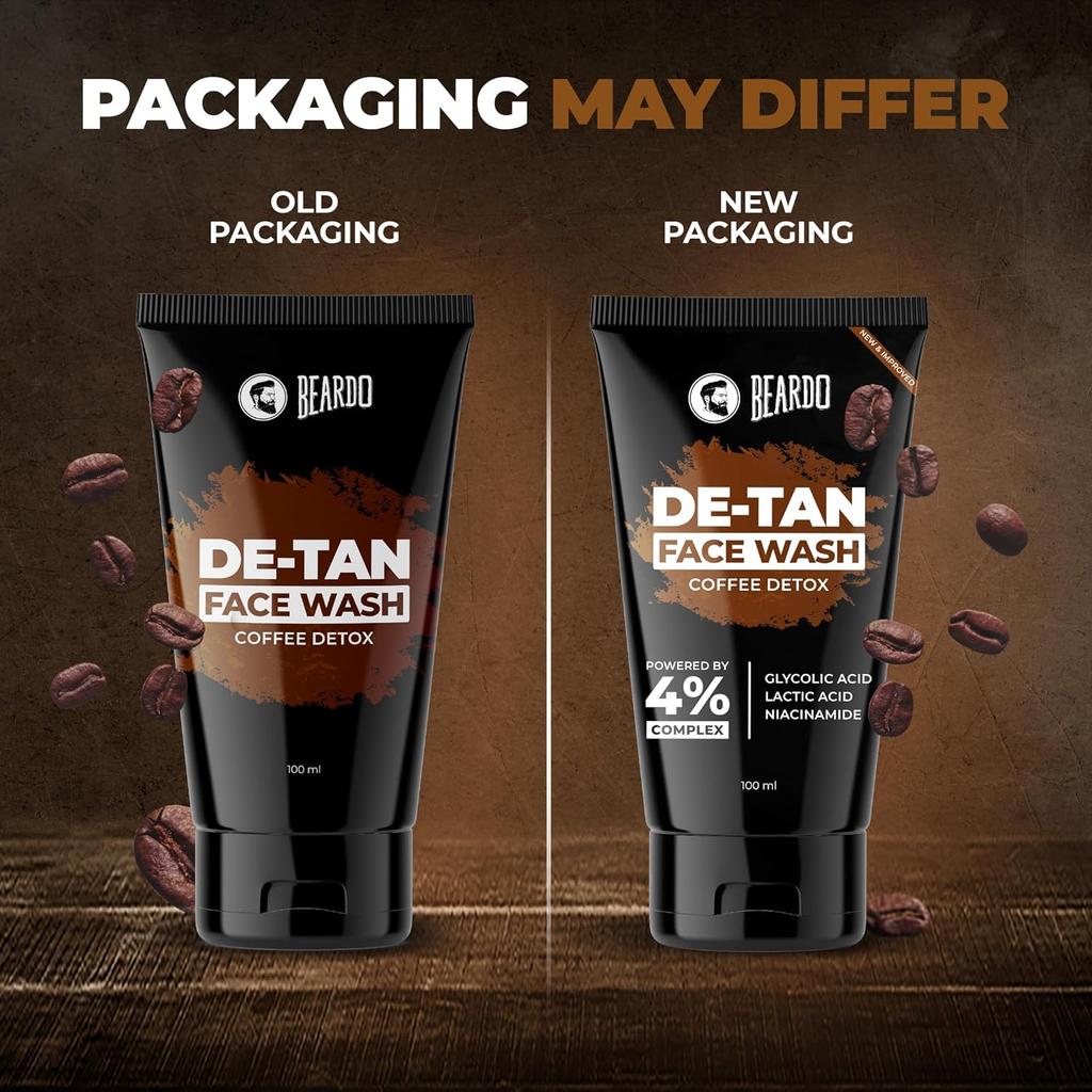 Beardo DeTan Face Wash For Men 100 ml Glycolic Acid Niacinamide Coffee Exfoliating Oil Control Cleanser For Smooth Skin