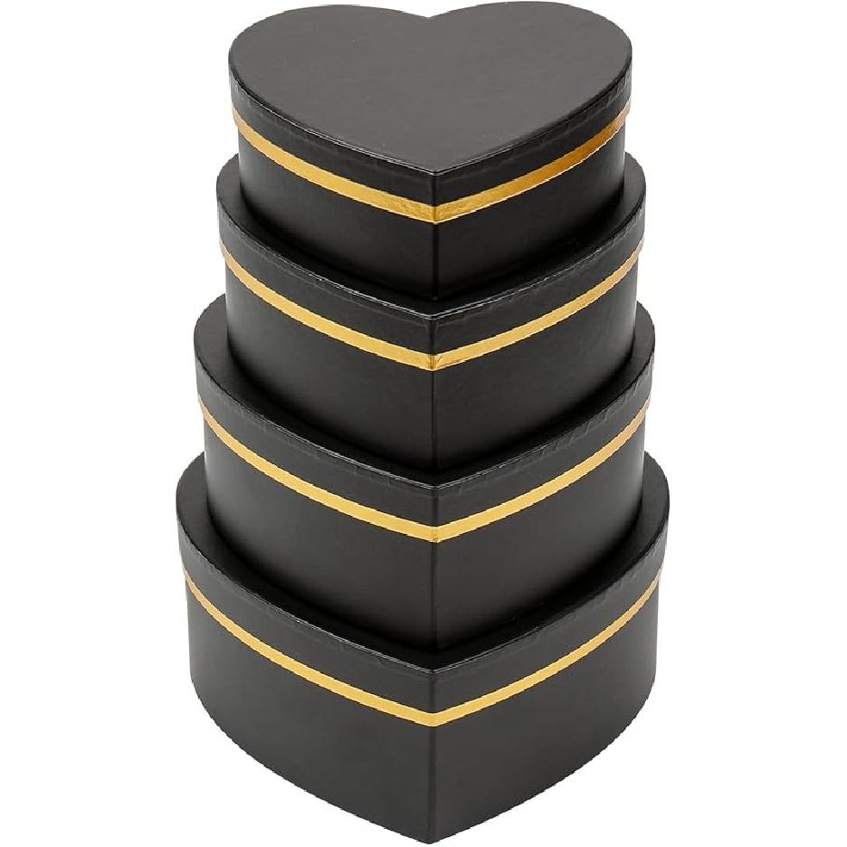 Черные Подарочные Коробки Oairse с Крышками для Подарка Цветочные Коробки в Форме Сердца для Композиций Набор из 4 Штук Цветочные Подарочные Коробки для Подружки Невесты, Предложения,