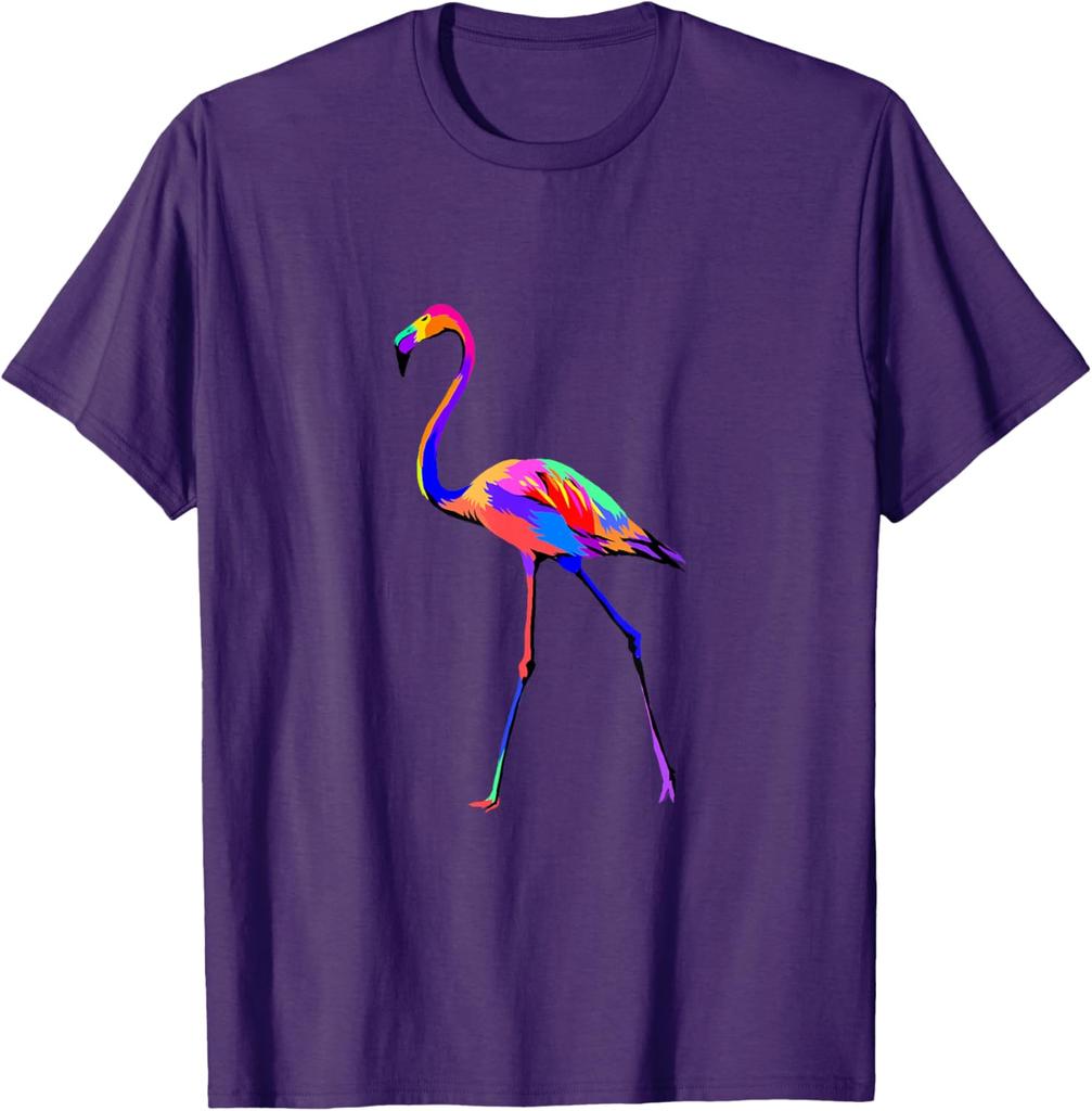 Colorful Pop Art Flamingo Graphic Tee Breathable Cotton Casual Short Sleeve T-Shirt