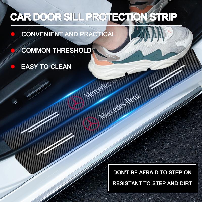 4Pcs Car Door Plate Carbon Fiber Threshold Protector Sticker For Mercedes Benz AMG GLC GLE CLA W204 W205 W203 W211 W212 W213
