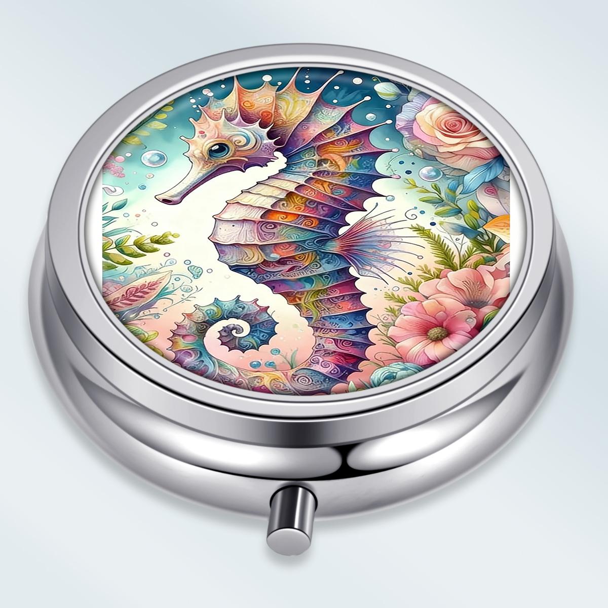 

Portable Pill Box with 3 Compartments, Mini Metal Medicine Organizer Case, Cute Printed Pill Container for Vitamins, Pills, Jewelry, Travel, Daily Use різнокольоровий