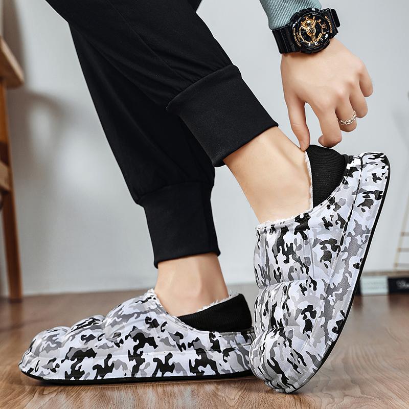 Herren Hausschuhe Winter Camouflage Wasserdichte Hausschuhe Indoor Baumwollschuhe Fell Slipper Lässige Plüschschuhe Dicke Sohlen Haus Schuhe