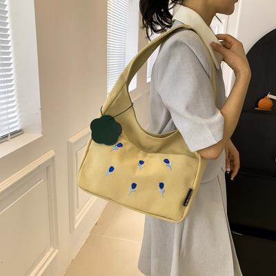 Verdickte Canvas-Tasche, einfache Handtasche, große Nischen-Umhängetasche mit Stickerei für Damen, Tragetasche.