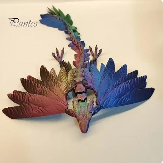 3D Printed Feather Dragon Figurine Movable Joints Flying Dragon Figure Articulated Winged Dragon Model Toy Home Office Desktop Decoration Ornament
