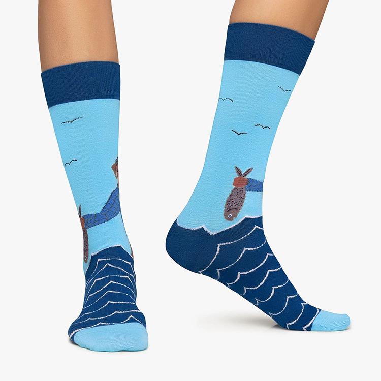 Trendige Jacquard Cartoon Hund Baumwollsocken - Mid-Tube Skateboard Mode für Paare