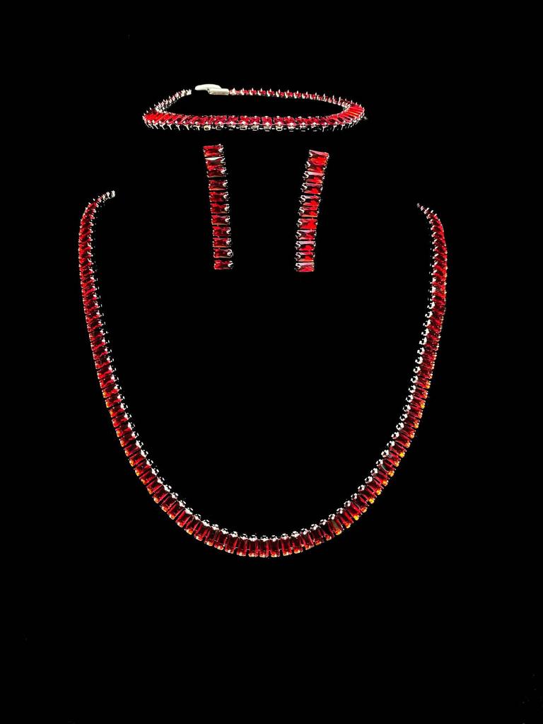 Multi-color Zircon Claw Chain Necklace & Colorful Zircon Choker Bracelet Earrings Set for Women