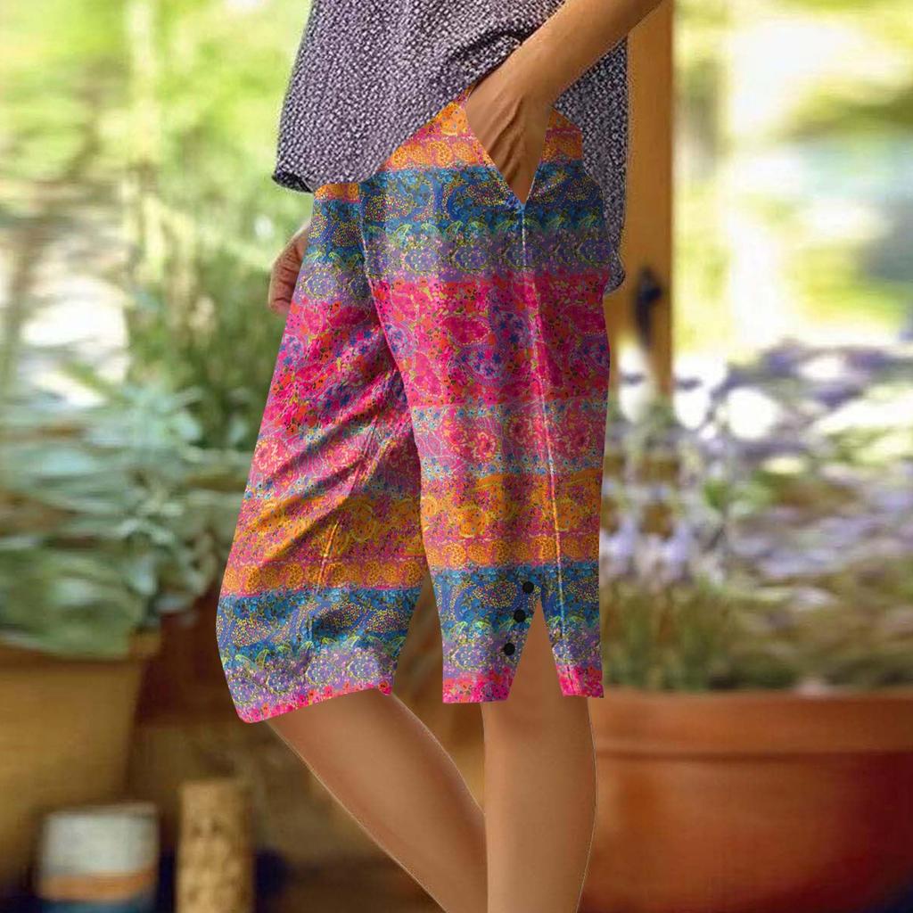 Lockere Kniebundshorts mit Blumenmuster und Seitentaschen für Damen Leichte lässige Sommerkleidung