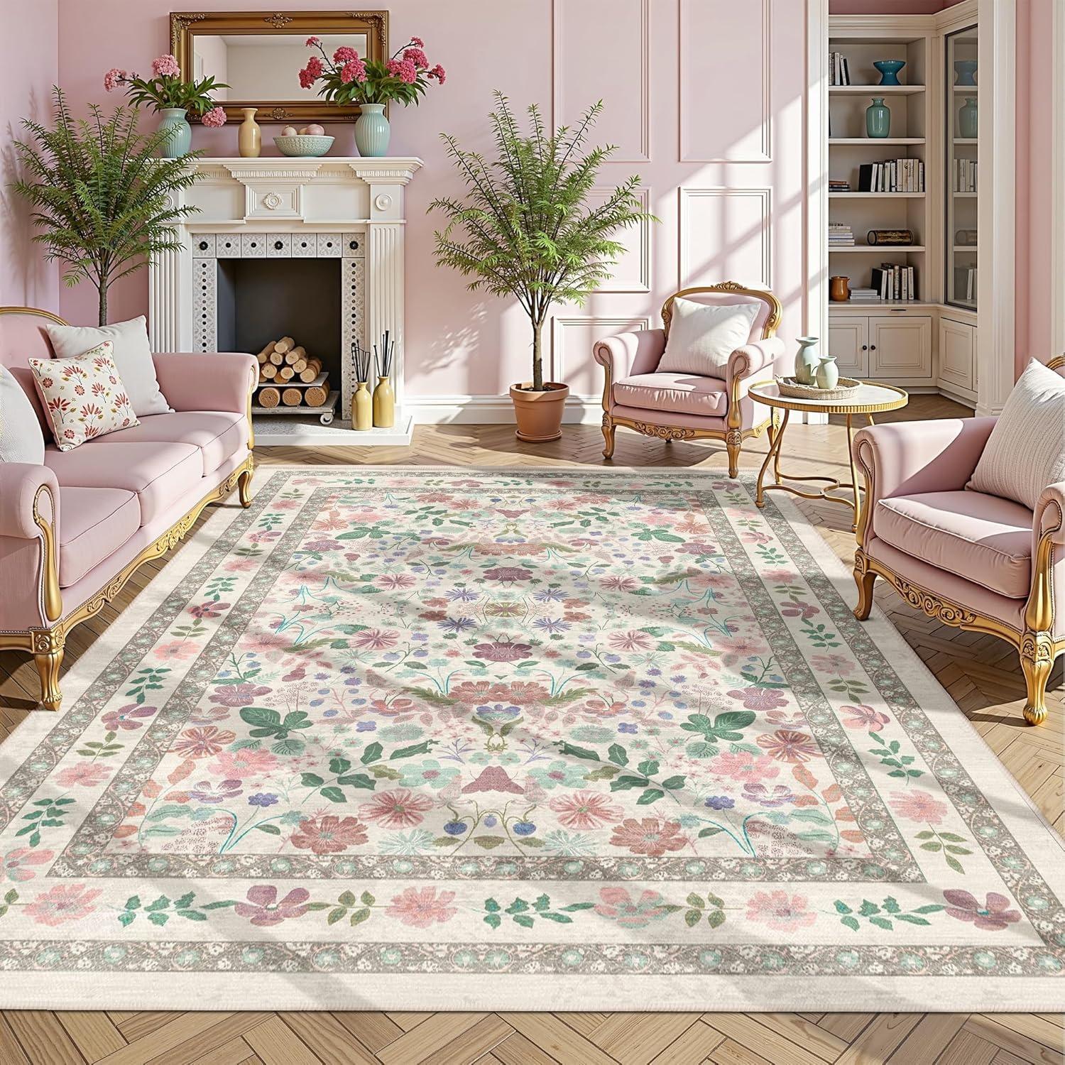 

Floral Green Large Rug Soft Living Room Carpet Machine Washable Sofa Coffee Table Bedroom Bed Floor Mat Home Decoration 50x80cm