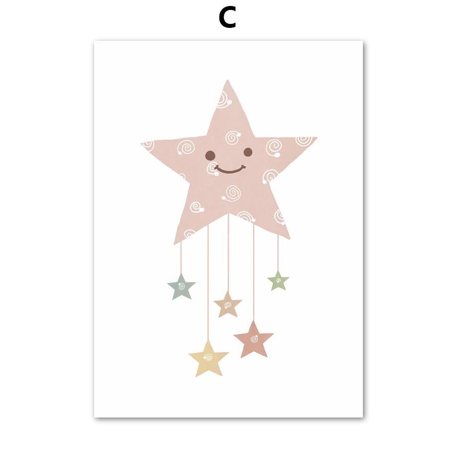 Cartoon Sun Stars Heart Rainbow Butterfly Nursery Nordic Posters Wall Art Canvas Painting Wall Pictures For Baby Kids Room Decor