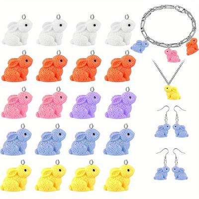10/20/30 Pieces Rabbit Set Cute Mini Rabbit Bead Resin Animal Jewelry Making Mini Rabbit Pendant Amulet Necklace Bracelet Keychain Making DIY Jewelry
