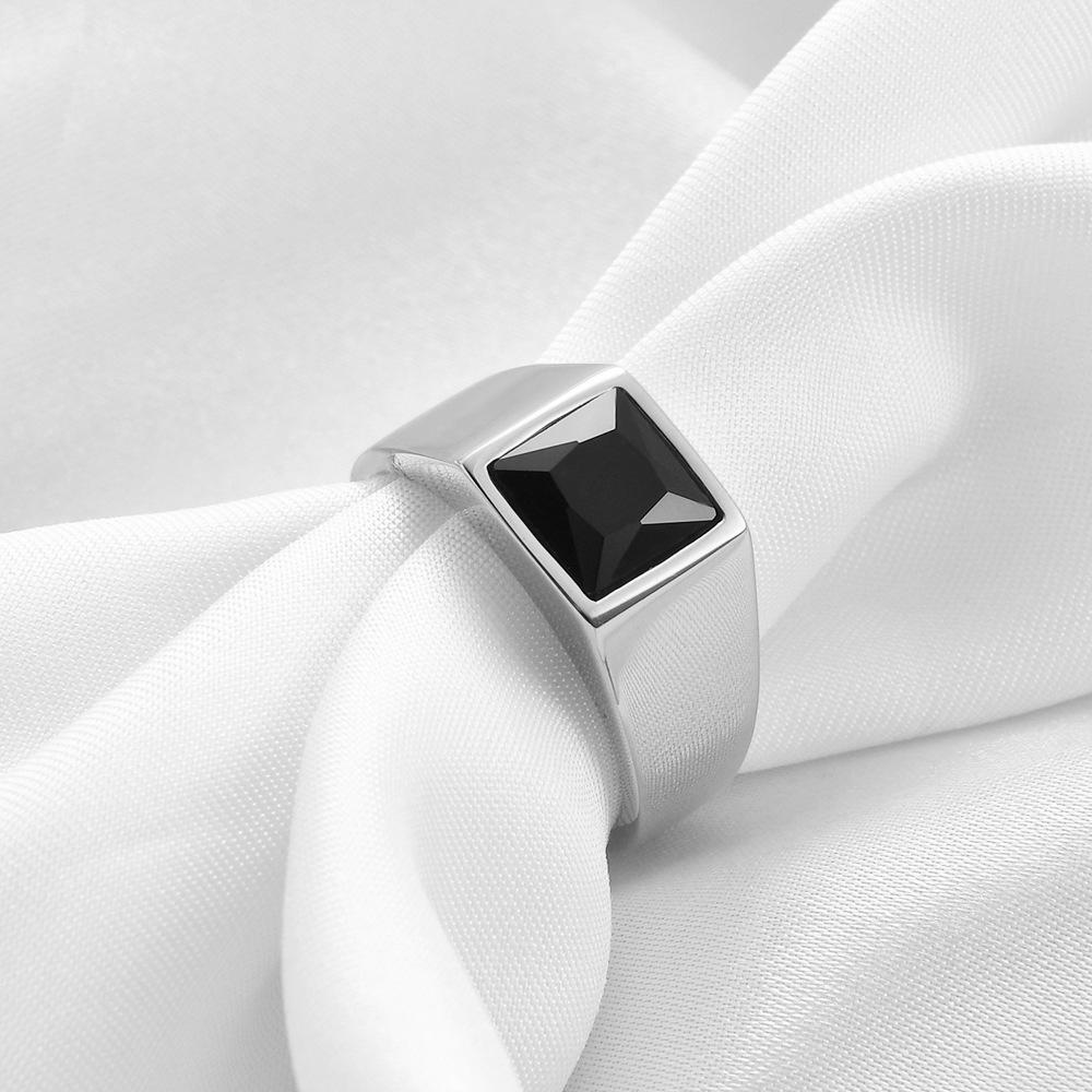 11MM Stainless Steel Square Zircon Ring Vintage Unisex Jewelry Multicolor Fashion Accessories