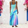 Women Plus Size Scoop Neck Strappy Sleeveless A Line Printed Bright Blue Maxi Dress