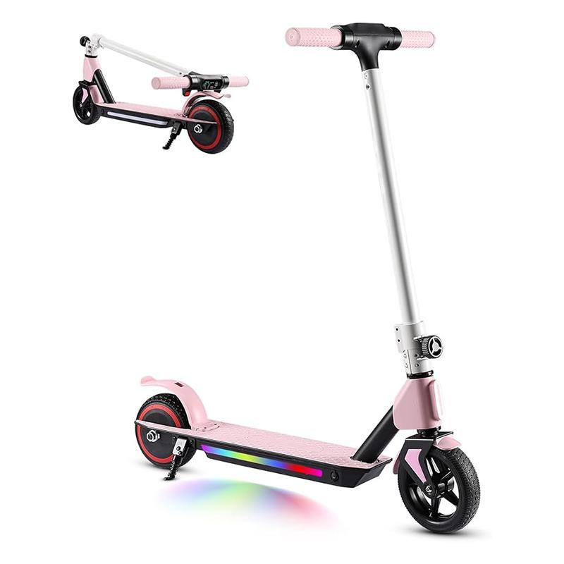 

Электросамокат, Детский самокат, Мотор 130 Вт, Аккумулятор 24 В 2,5 Ач, Шины 6,5 дюймов, Макс. дальность 8 км, Макс. 14 км/ч, Светодиодный дисплей, Складной электросамокат для детей розовый