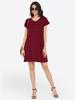 Womens V Neck Tiered Dress Short Sleeve Loose Casual Knee Length Dress
