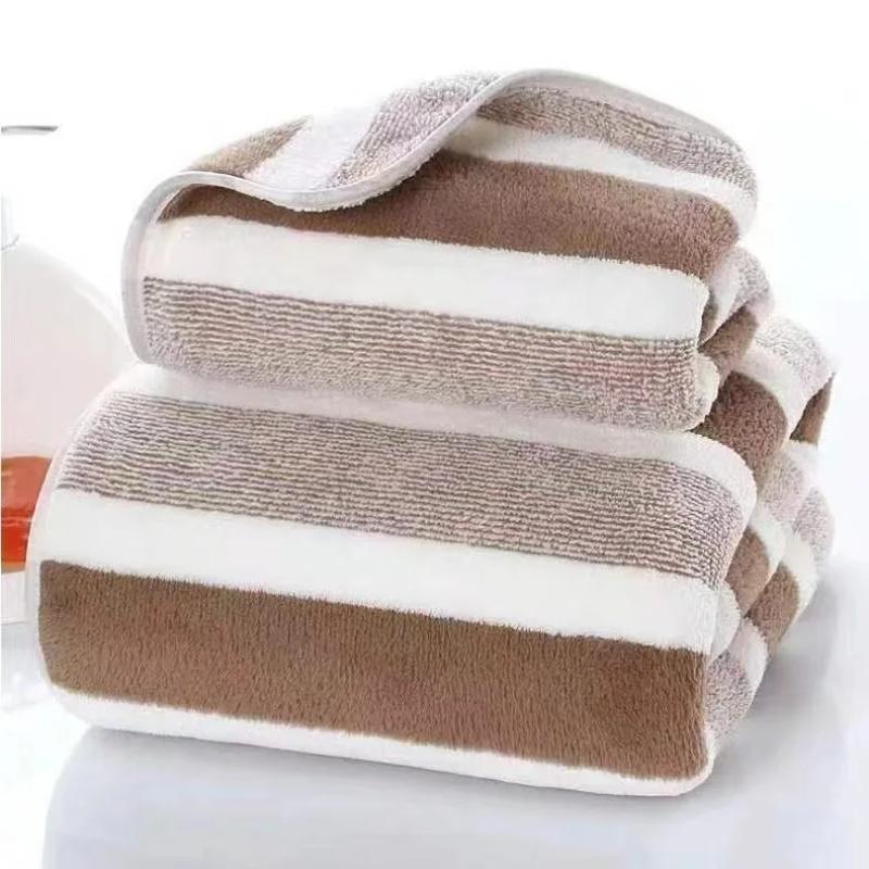 Soft Striped Bath Towel- Quick-Drying Absorbent Microfiber Face & Hand Towels for Bathroom, Home Spa