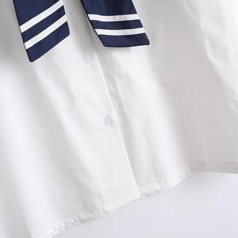 Blusas de Algodón de Alta Calidad para Mujer Verano Kawaii Camisas Harajuku Cuello Marinero Blusa Azul Marino Manga Corta Rayada JK Universitaria Chic Top