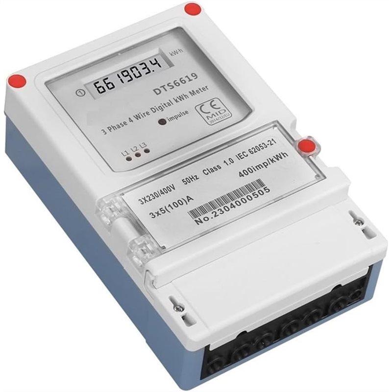 Electricity Measurement 380V 3-Phase 5-100A 4-Wire LCD Digital Energy Meter Kwh Power Consumption 35Mm DIN Rail Mounting