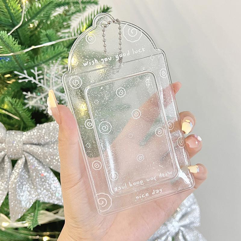 

Прозрачный блестящий милый 3-дюймовый держатель для открыток из ПВХ, держатель для карт в форме сердца для девочек