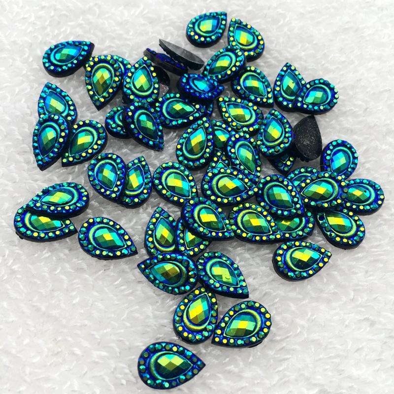 Gör-det-själv 100st 8*12mm Dropp AB Platt rygg strass Sten Kristall för Bröllopsdekoration Klädtillbehör knappar -A48