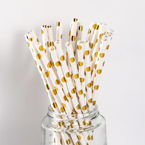 25Pcs/Set Straw Disposable Solid Straight Lightweight Round Drinking Dots Printing Multifunctional Safe Bottles Cup Straws for Home Use
