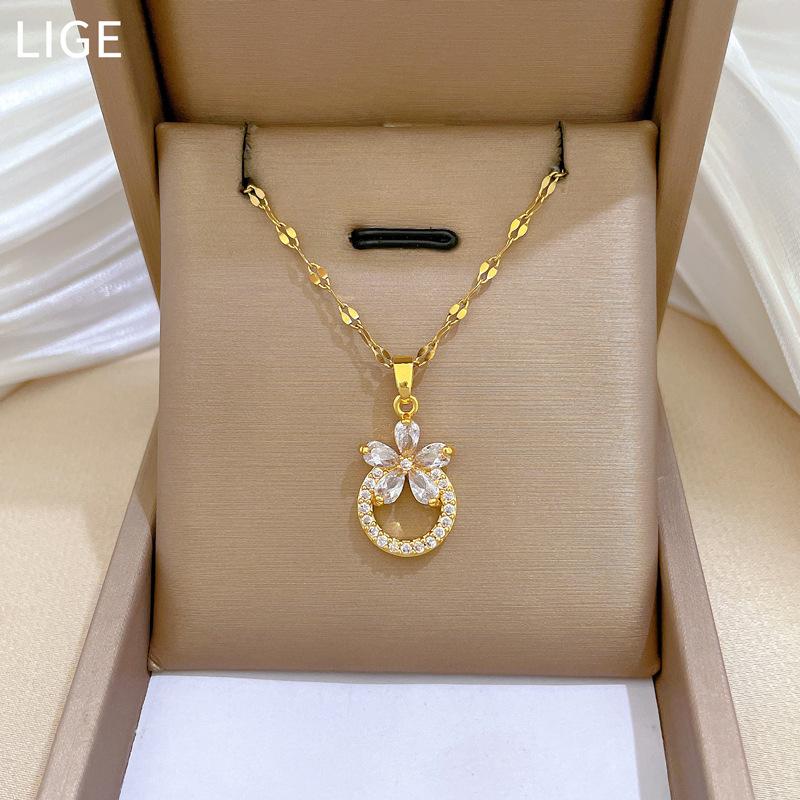 Flower Ring Temperament Micro-Diamond Necklace Women'S Exquisite Wind Collarbone Chain With Jewelry