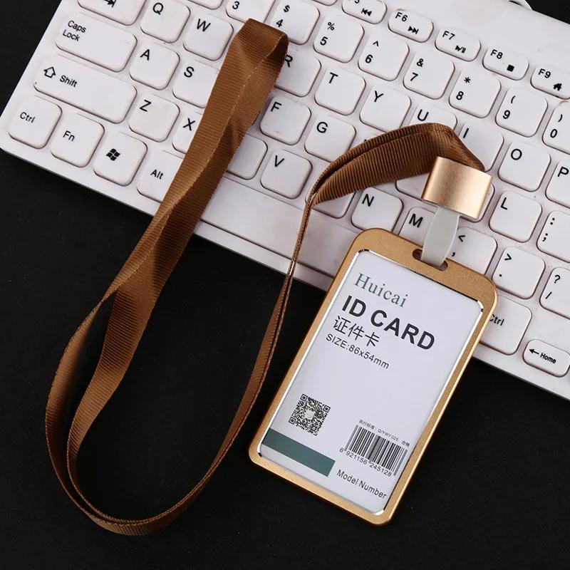 Gold Silver Card Cover Women Aluminum Alloy Work Name Card Holders Case Business Work Card ID Badge Lanyard Holder Metal Bags