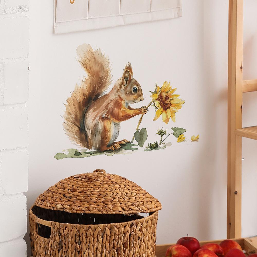 Cartoon Painted Squirrel Sunflower Bedroom Living Room Background Decorative Wall Stickers