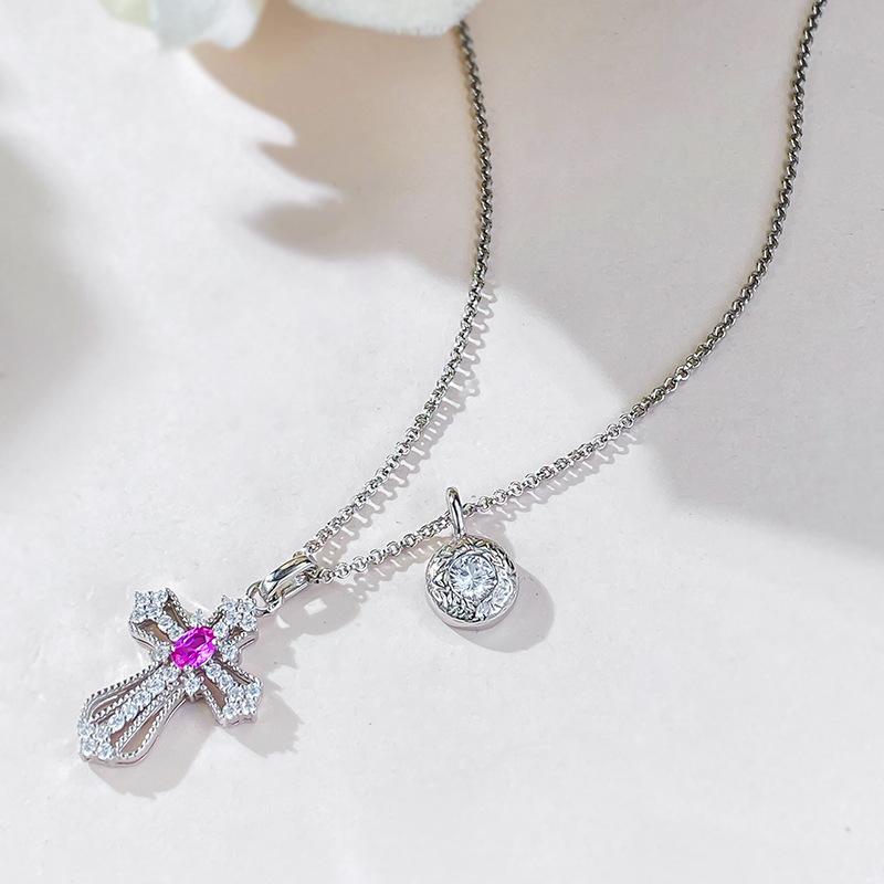 New S925 Silver Sword Cross Women's Pendant Necklace Fashionable Light Luxury Exquisite High Quality Wedding Jewelry