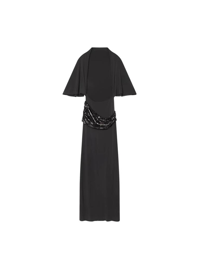 Europäischer & Amerikanischer Stil Damen Elegantes Rückenfreies Pailletten-Midikleid mit Gürtel