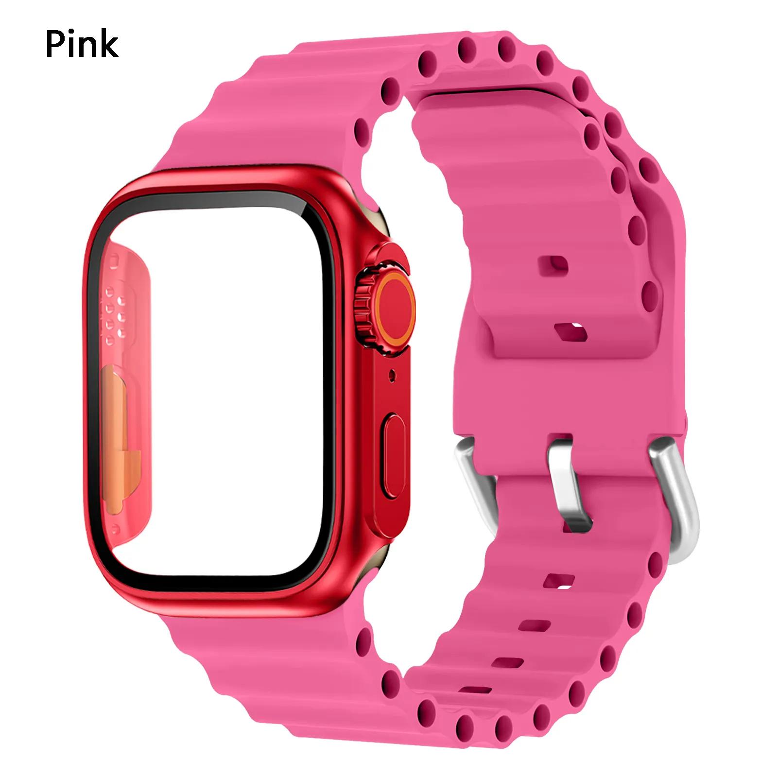 

Закаленное стекло с корпусом из ПК, обновленный до Ultra Ultra 2 силиконовый ремешок для умных часов 9 8 7 45 мм 44 мм 41 мм 40 мм для часов серии 4 5 6 Se 3 2 1 38mm for apple watch розовый
