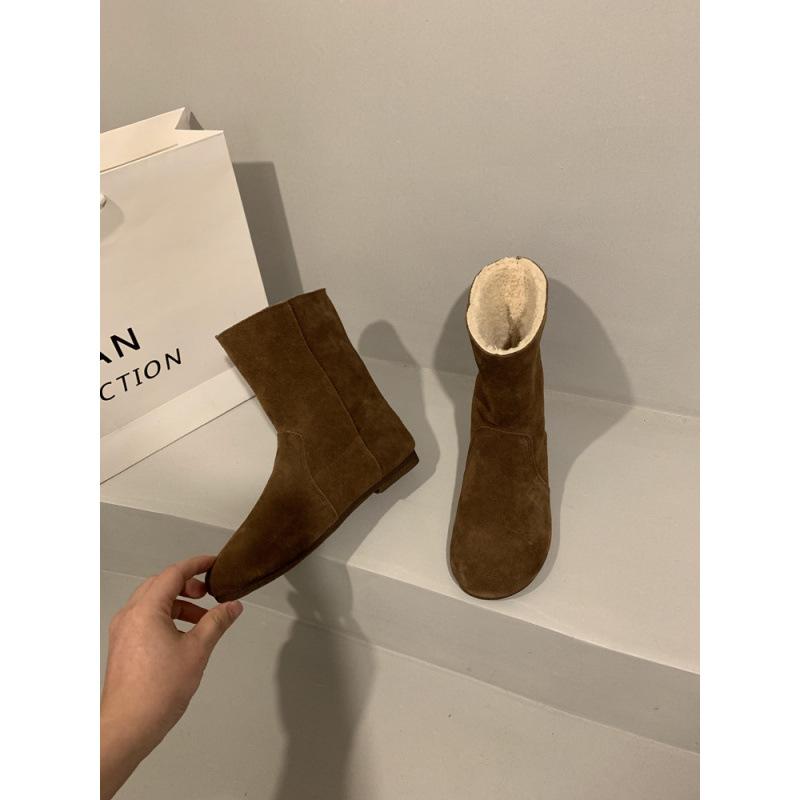 Two-wear leather snow boots women's winter new retro lamb wool short boots velvet cotton shoes