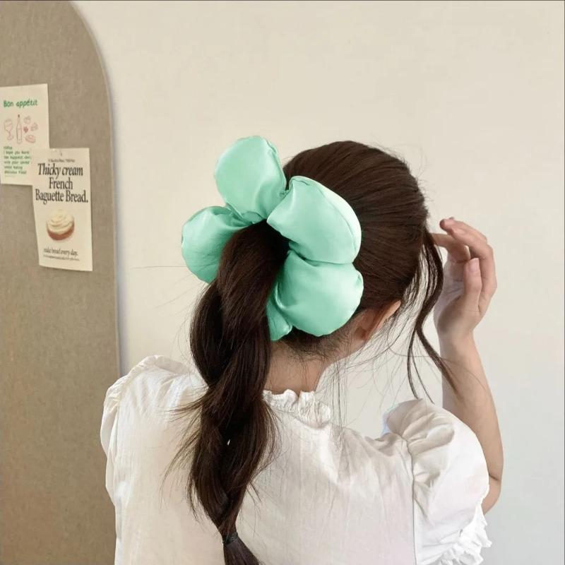 Soft Pillow Elastic Hair Band Scrunchie for Women Luxury Design Big Flower Filled Cotton Solid Satin Ponytail Ties Accessories