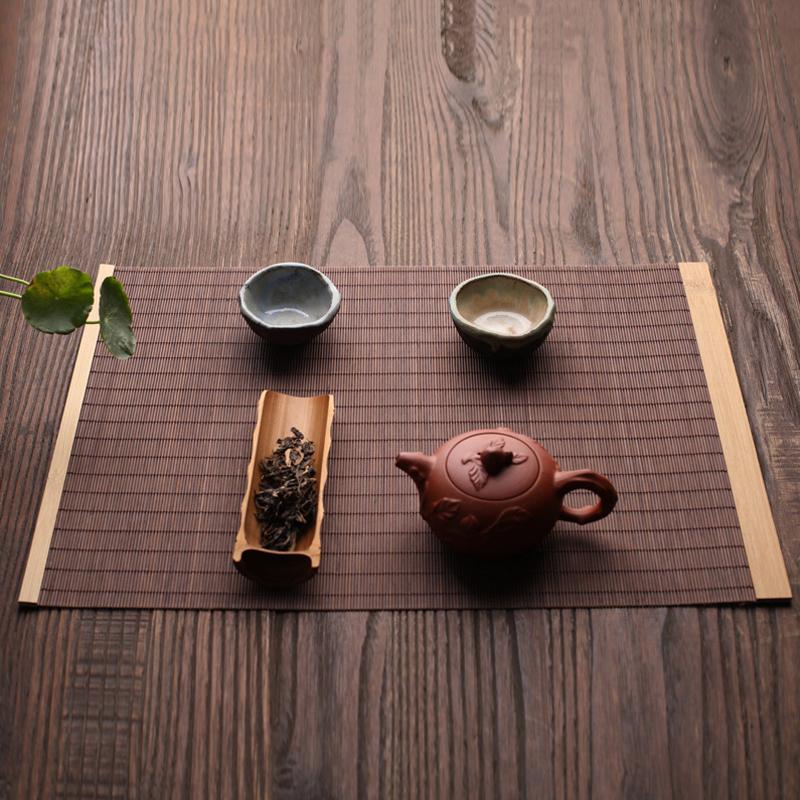 Chinese Japanese Style Tea Mats Natural Hand-woven Bamboo Table Runner Placemat Insulation Pad Kung Fu Tea Set Home Office Decor