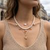 Boho Shell Starfish Shape Pendant Necklace for Women Elegant Imitation Pearl Layered Chain Necklace Trendy Summer Beach Jewelry