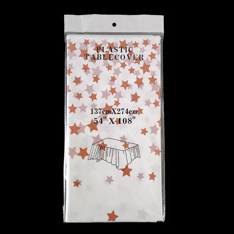 

1 шт.Пятиконечная прямоугольная декоративная скатерть на день рождения, одноразовая пластиковая скатерть, удобная скатерть 137 см*274 см красный