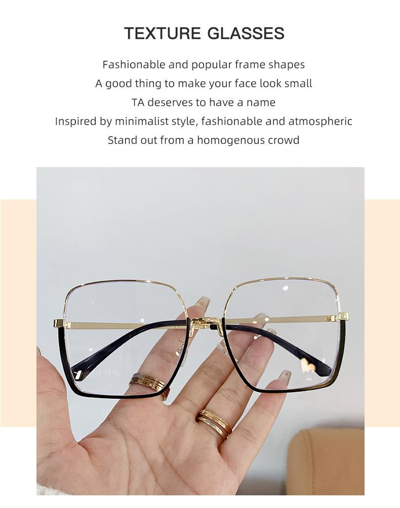Trendy Metal Large Frame Glasses for Women Fashion Blue Light Blocking Glasses No Degree Reading Computer Eyewear