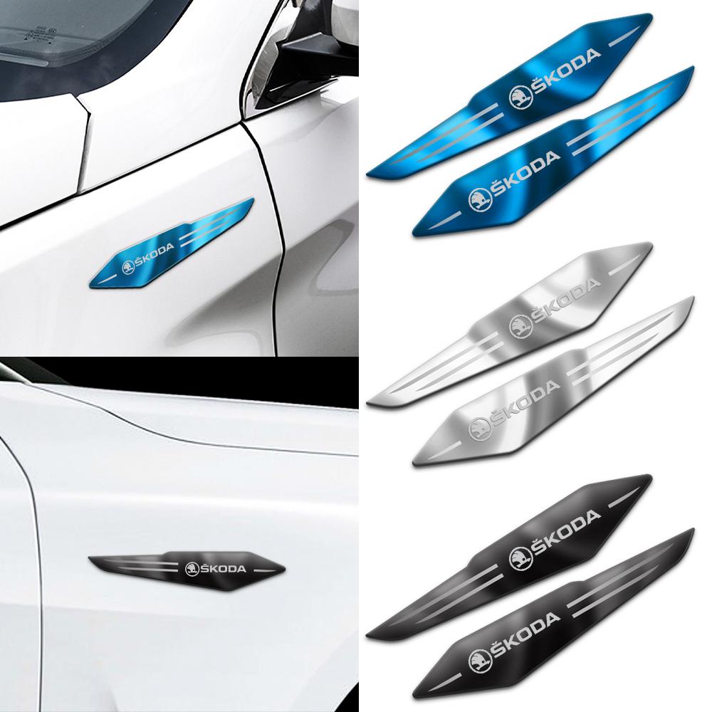 BBIC7 2pcs Reflective Car Styling Body Side Fender Decoration Stickers Badges For Skoda Yeti Octavia 2 3 A5 Fabia Kodiaq Rapid Karoq S