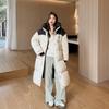 Nueva chaqueta de invierno de algodón con contraste de color para mujer, chaqueta de algodón holgada de estilo coreano gruesa de longitud media