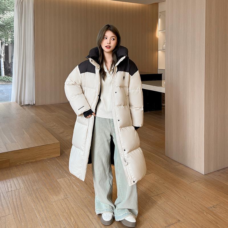 Nueva chaqueta de invierno de algodón con contraste de color para mujer, chaqueta de algodón holgada de estilo coreano gruesa de longitud media
