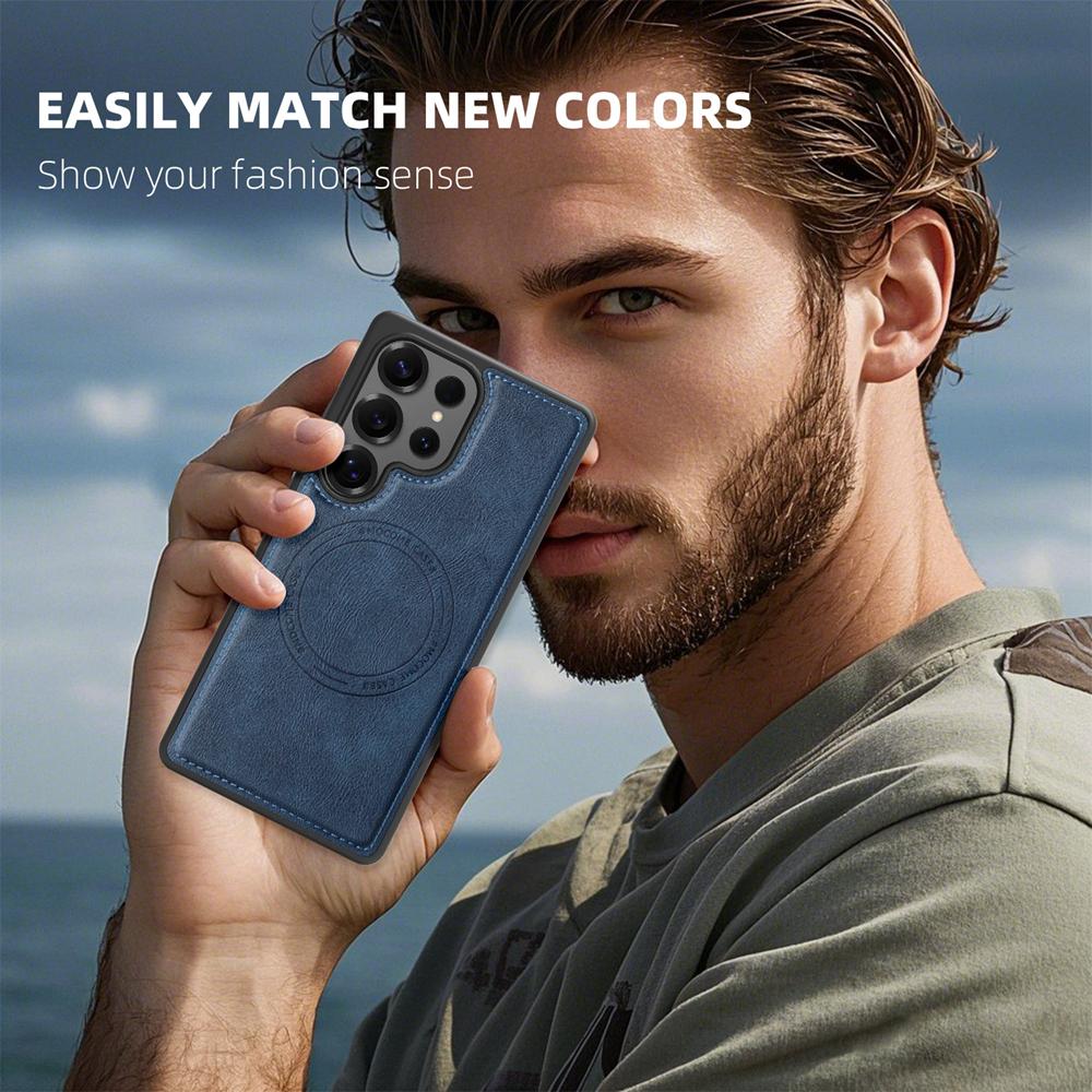 KEYSION Retro PU Leather Case for MagSafe for Samsung Galaxy S22 S23 S24 Ultra 5G S23+ S24 FE Magnetic Shockproof Phone Cover
