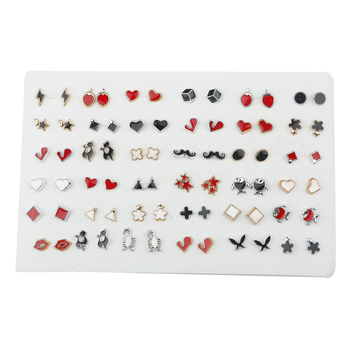 

36 пар сережек-гвоздиков из пластика в смешанном стиле со стразами, цветами, геометрическими фигурками и животными для женщин и девочек, ювелирные аксессуары