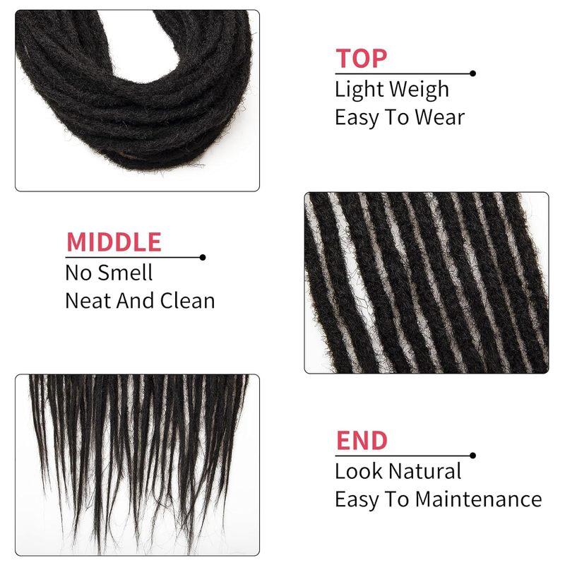 24' Dreadlocks Extensions Crochet Hair for Women 10 Strands Handmade Crochet Hair Braids 0.6cm Hippie Double Ended Dreadlock