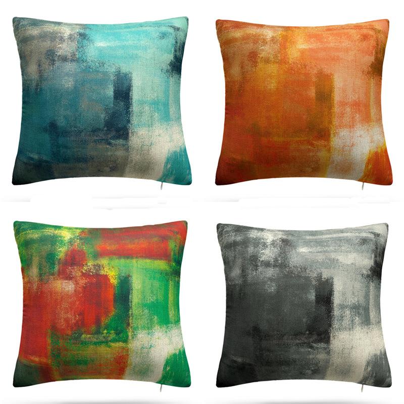 Turquoise Geometric Color Block Short Plush Cushion Cover Color Block Gem Series Linen Pillow Case Home Fabric