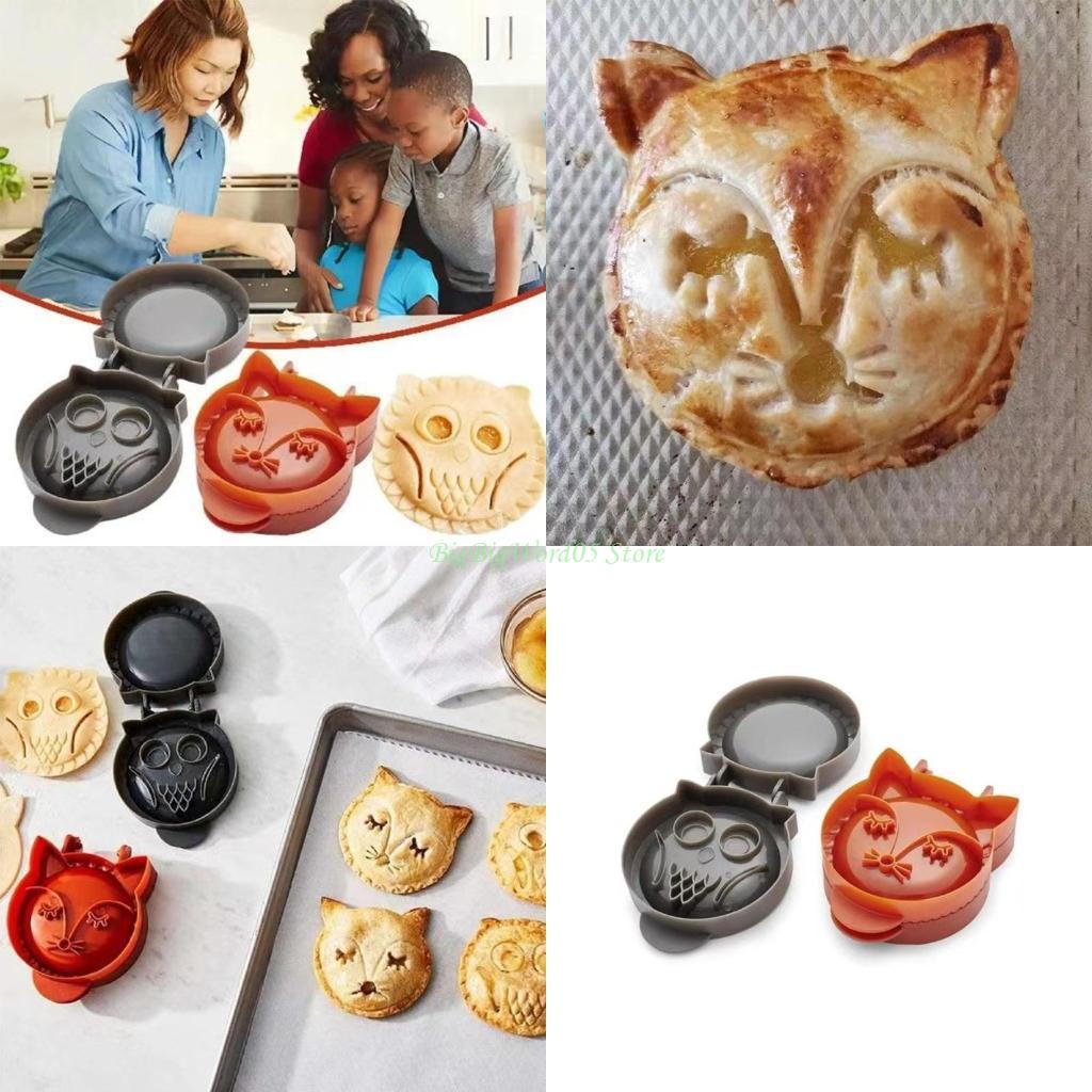24TE 2pcs Cute Animals Hand Pie Molds Fox Owl Pie Cutter Biscuit Mold Dough Presser Pocket Pie Molds for Christmas Party