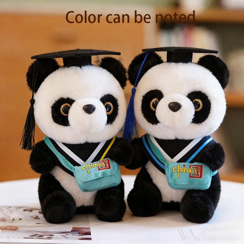 Cute Graduation Panda Plush Toy Soft Stuffed Doll With Bachelor Cap Adorable Panda Plushie For Graduation Gift Chinese Souvenir