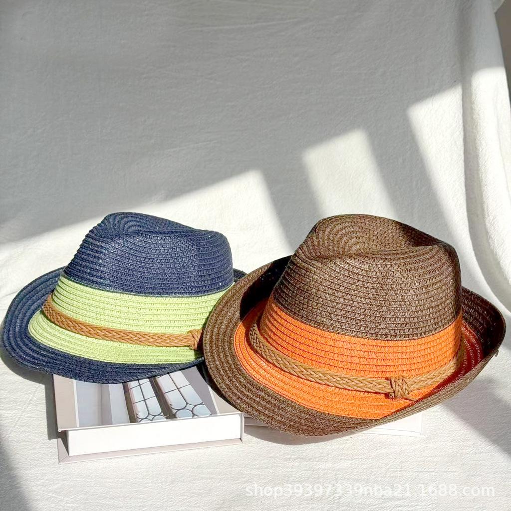 Barna straw hat men's and women's British jazz top hat, sun hat color matching straw hat versatile breathable sun hat