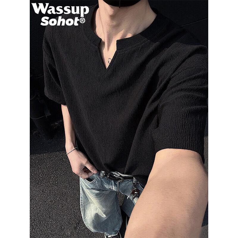 Men s Wassup Sohot V-Neck Short Sleeve T-Shirt L