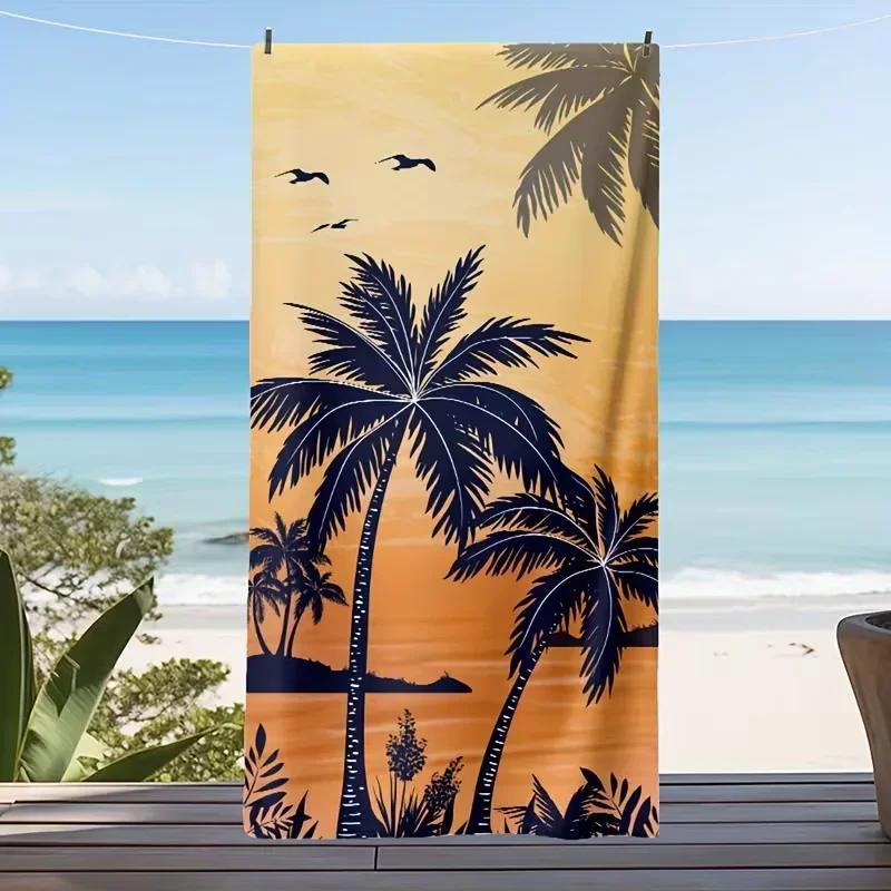 Toalla de Playa Palmera Tropical, Algodón Suave de Secado Rápido, Diseño Colorido de Atardecer y Palmera sobre el Océano para Uso en Piscina de Verano Toalla de Baño